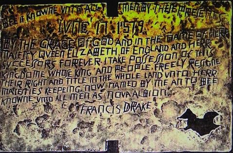 Falsa placa de cobre encontrada en Nueva Albión (Bancroft Library)