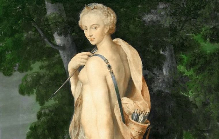 Diana, diosa de la caza, Escuela manierista de Fontainebleau. Se cree que es retrato de Diana de Poitiers, famosa cazadora y amante de Enrique II.
