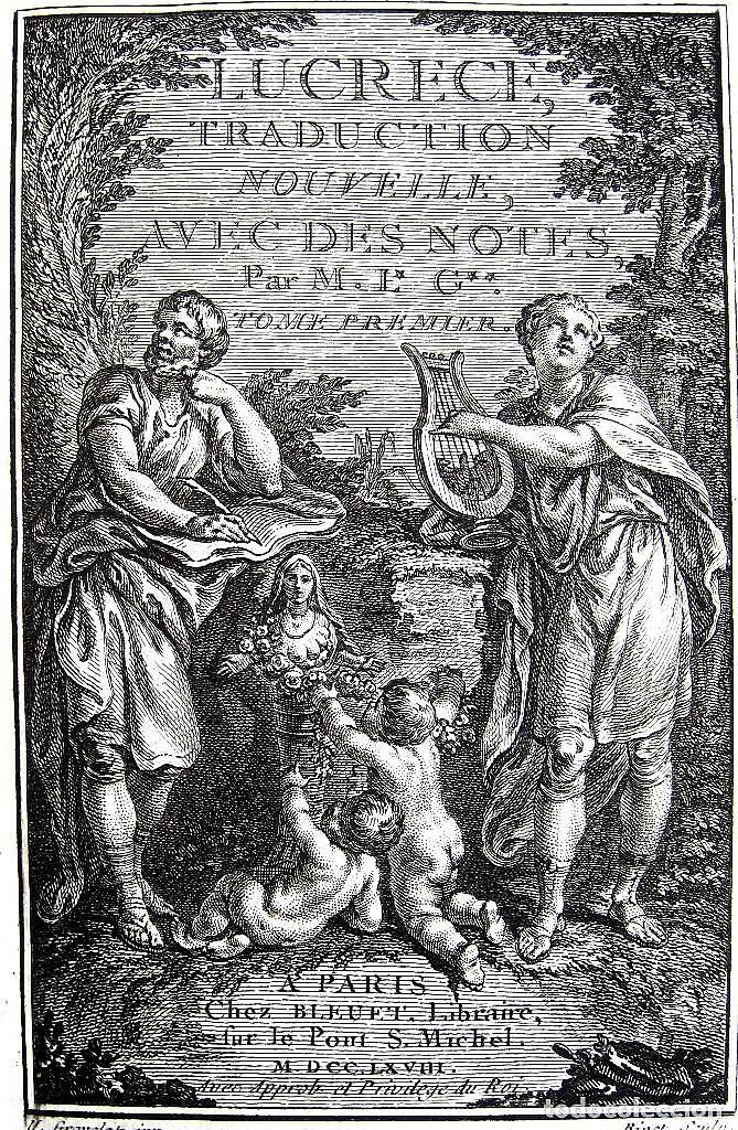 Portada de una edición francesa de lujo (1768): De rerum natura, de Tito Lucrecio Caro.
