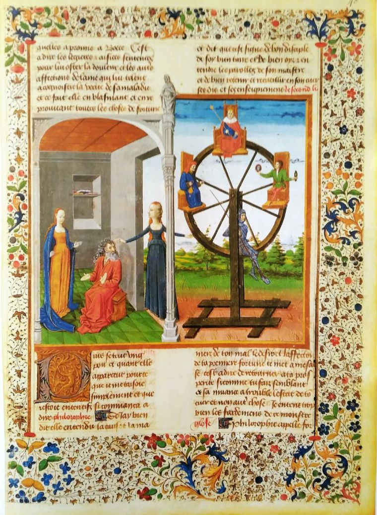 Folio del manuscrito Boèce: De consolatione Philosophiae, ¿Tours?, hacia 1460.