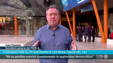 Juan Espadas insta al PP a respetar el resultado del 23J y a condenar los actos violentos que vienen sufriendo las sedes socialistas