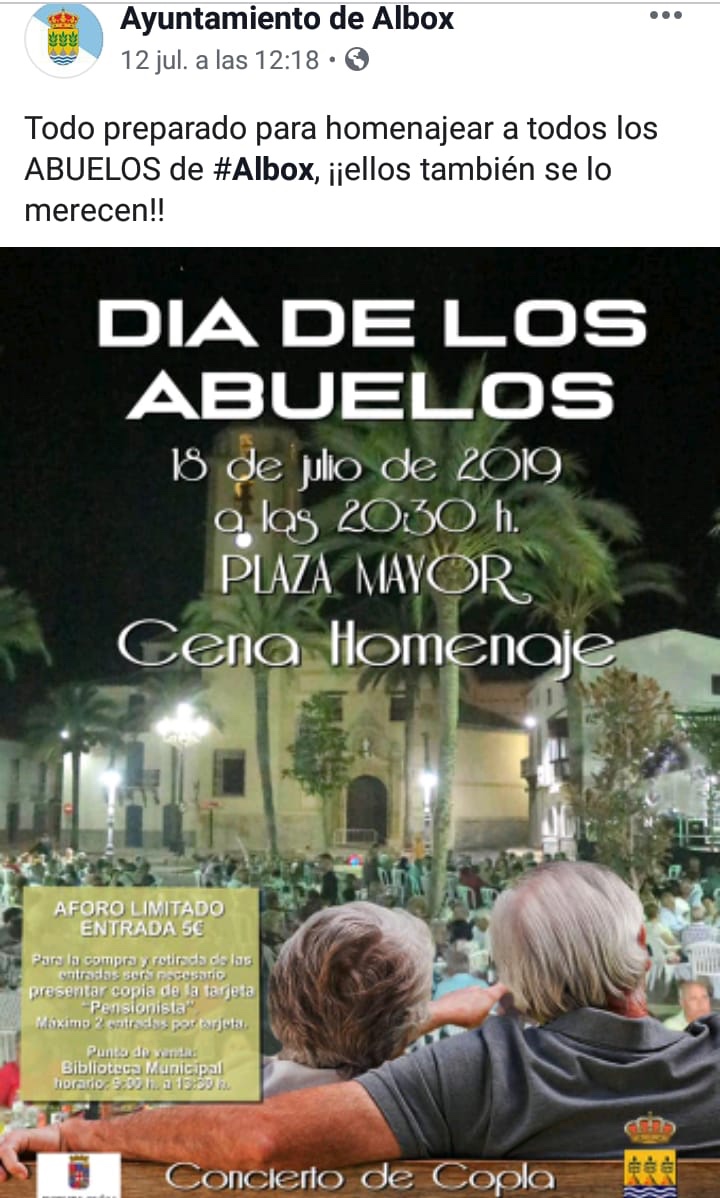 El PSOE de Albox denuncia que Torrecillas “manipula a los abuelos” y convoca una “Cena Homenaje el 18 de julio día del golpe de estado de Franco”