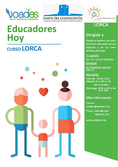 Voades y FAMPA del Guadalentín organizan el curso ‘Educadores Hoy’ los días 18, 19 y 20 de febrero en el IES Ramón Arcas Meca