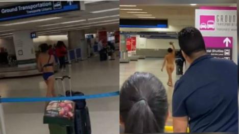 Una mujer se desnuda en el Aeropuerto Internacional de Miami y luego se sube al techo de un automovil