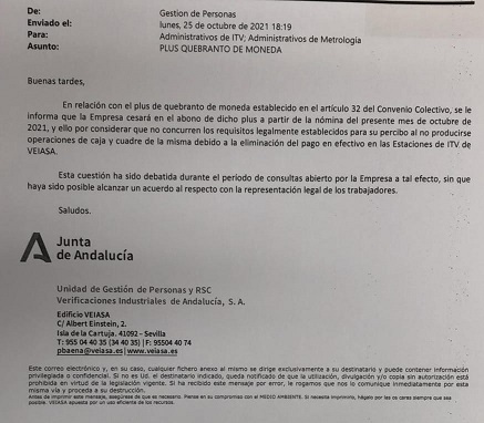 La Junta de Andalucía de PP y Cs elimina el pago en efectivo en ITV y rebaja el salario a las administrativas de VEIASA