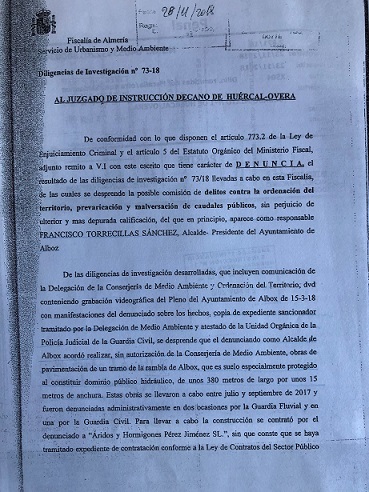 La Fiscalía denuncia al Alcalde de Albox Francisco Torrecillas por prevaricación, malversación y contra la ordenación de territorio