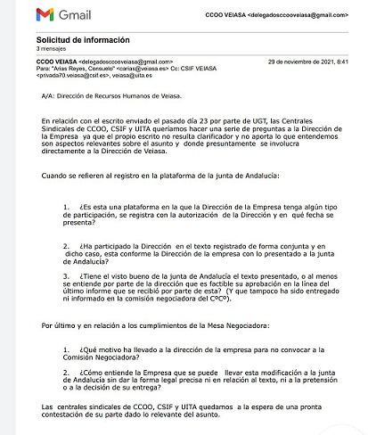 CCOO VEIASA descubre el juego de la Dirección de la Empresa y pone en evidencia a UGT ante los trabajadores/as Andaluces