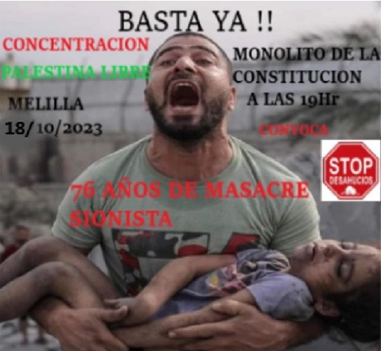 Stop Desahucios Melilla convoca a los melillenses, a la “CONCENTRACIÓN POR UNA PALESTINA LIBRE”