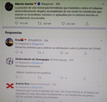 Apoyo en las redes a Garzón tras afirmar que la monarquía 'maniobra contra el Gobierno'