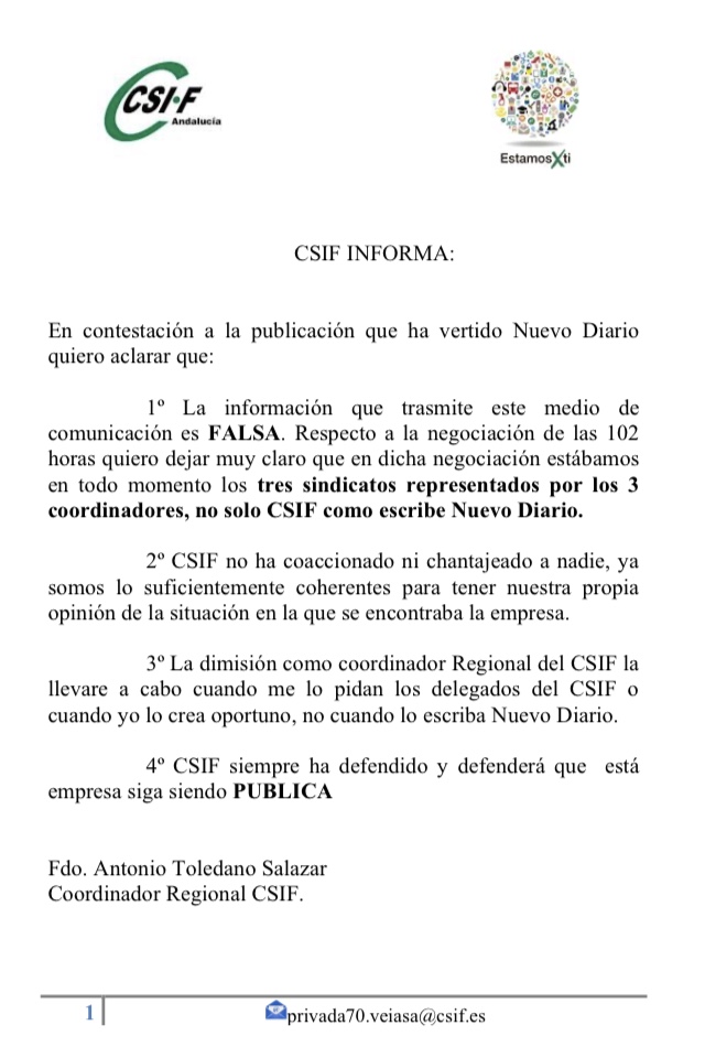El CSIF de VEIASA falta a la verdad en su “comunicado de acusaciones falsas” contra Nuevodiario.es