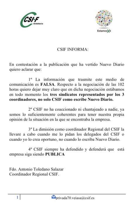 El CSIF de VEIASA falta a la verdad en su “comunicado de acusaciones falsas” contra Nuevodiario.es