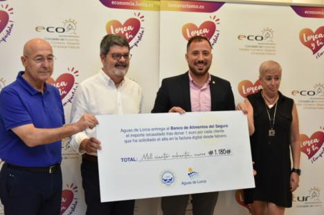 Aguas de Lorca dona el primer cheque al Banco de Alimentos del Segura reflejando su compromiso medioambiental y solidario