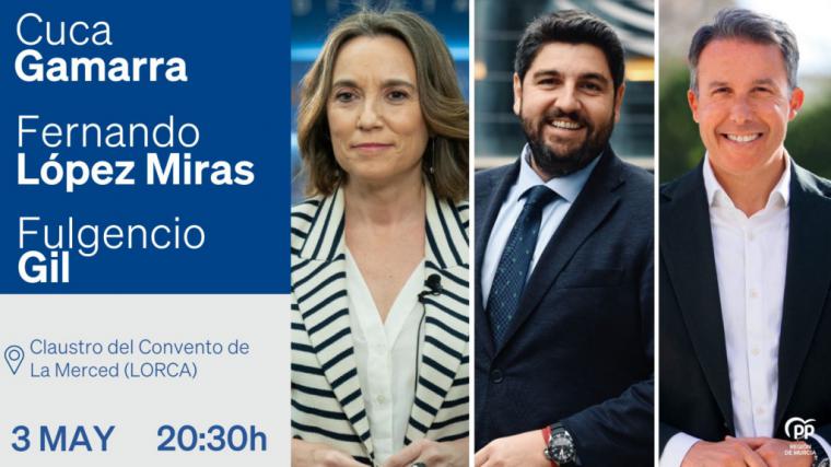 La Secretaria general del PP, Cuca Gamarra, participa el próximo miércoles en un acto en Lorca junto a Fernando López Miras y Fulgencio Gil