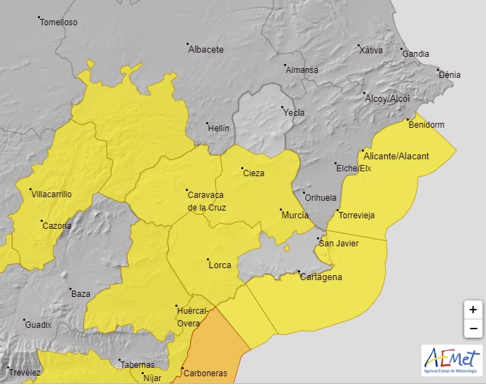 La Agencia Estatal de Meteorología vuelve a activar el aviso amarillo por lluvias hasta las 22 horas de hoy viernes
