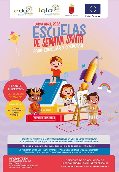 El Ayuntamiento de Lorca pone en marcha una nueva edición de las ‘Escuelas de Semana Santa para Conciliar y Coeducar’ con 225 plazas repartidas en seis centros