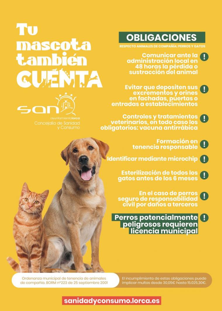 El Ayuntamiento de Lorca pone en marcha una campaña de información para la protección y defensa de los animales de compañía