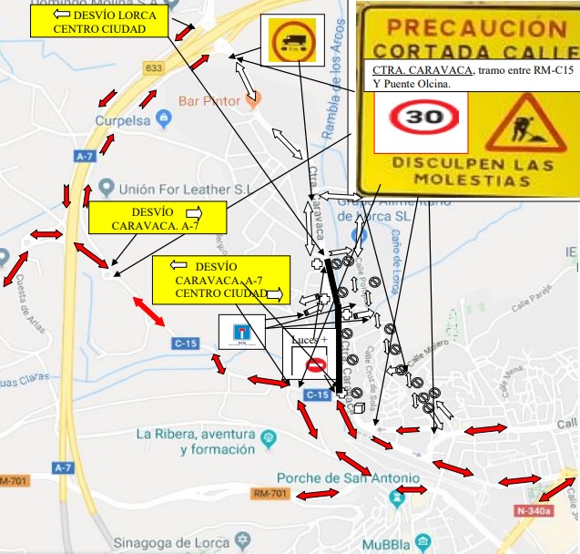 La Policía Local de Lorca establece normas especiales de circulación en la carretera de Caravaca, desde el próximo lunes 4 de noviembre