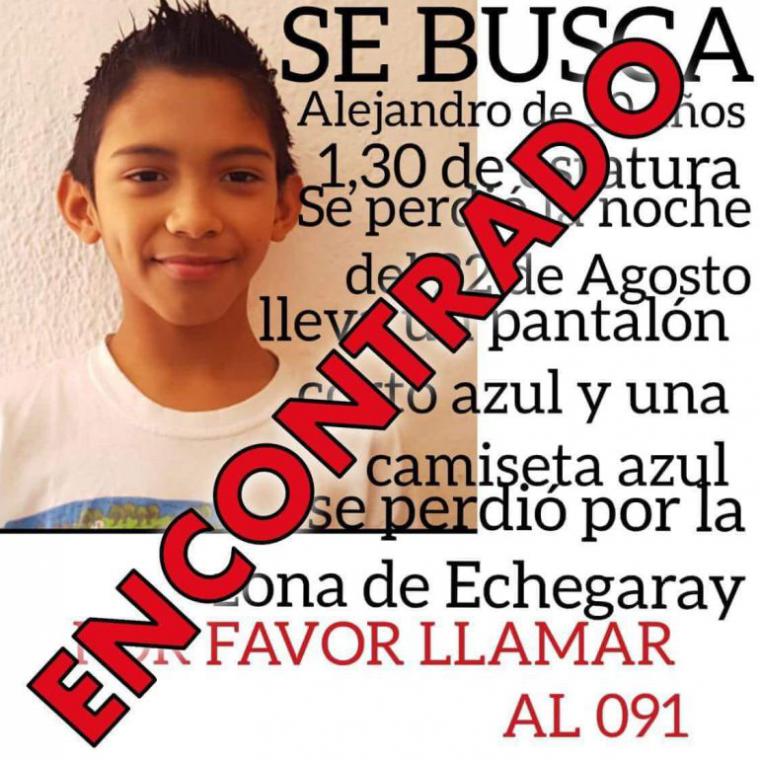 Alenjadro, el niño de 10 años desaparecido, sano y salvo