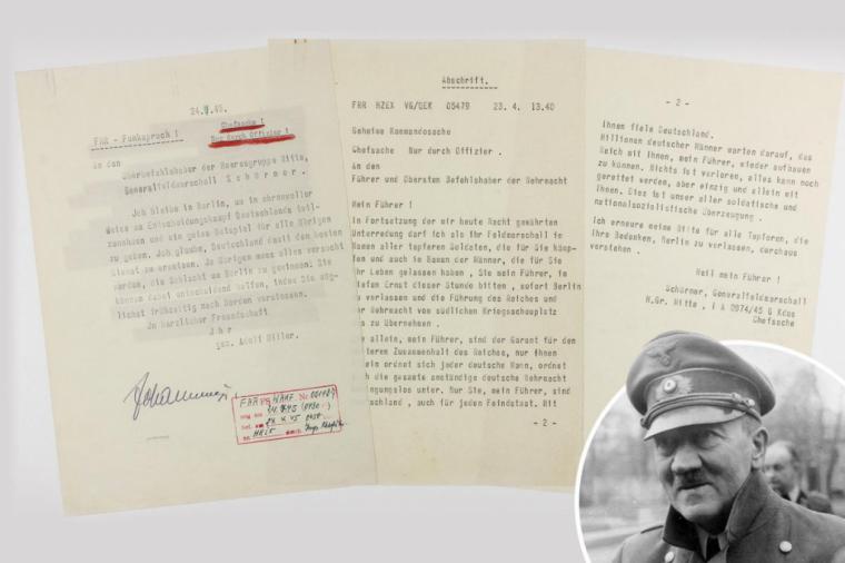 Sale a Subasta la nota en la que Hitler anunció su suicidio