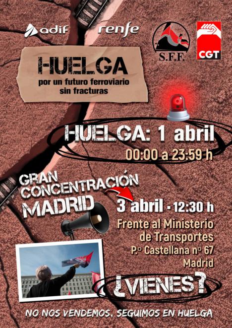 1 de abril nueva jornada de huelga en RENFE y ADIF