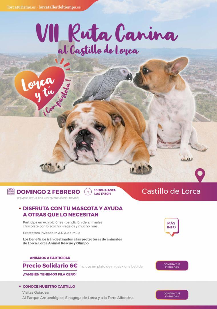 La VII Ruta Canina solidaria hasta el castillo de Lorca con motivo de la festividad de San Antón será este domingo, 2 de Febrero 