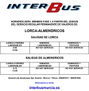 A partir de este lunes se restablecen las líneas de autobús que conectan Puerto Lumbreras con Almendricos y Lorca