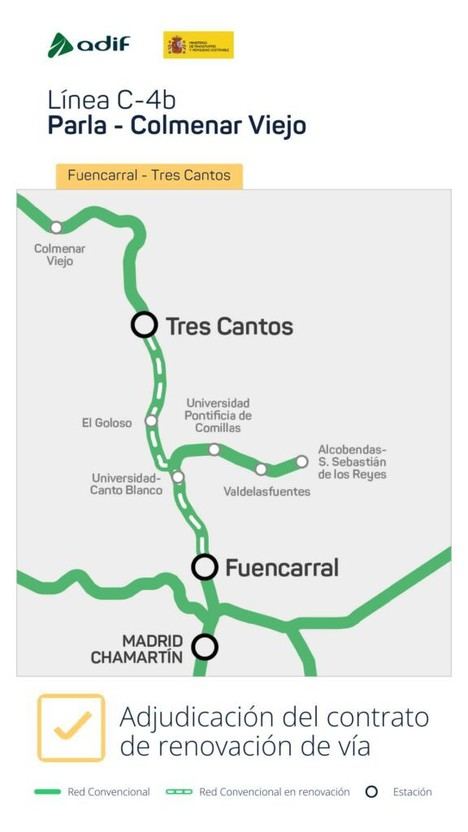 Renovación de la vía Fuencarral-Tres Cantos por 11,25 millones de euros