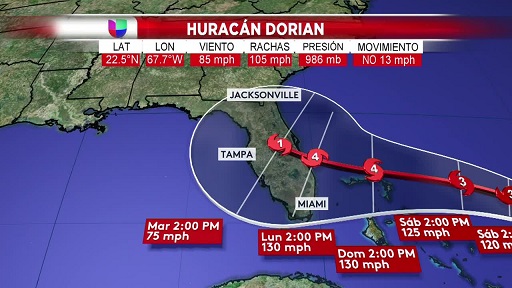 'Dorian' alcanza categoría 4 mientras se acerca a Florida