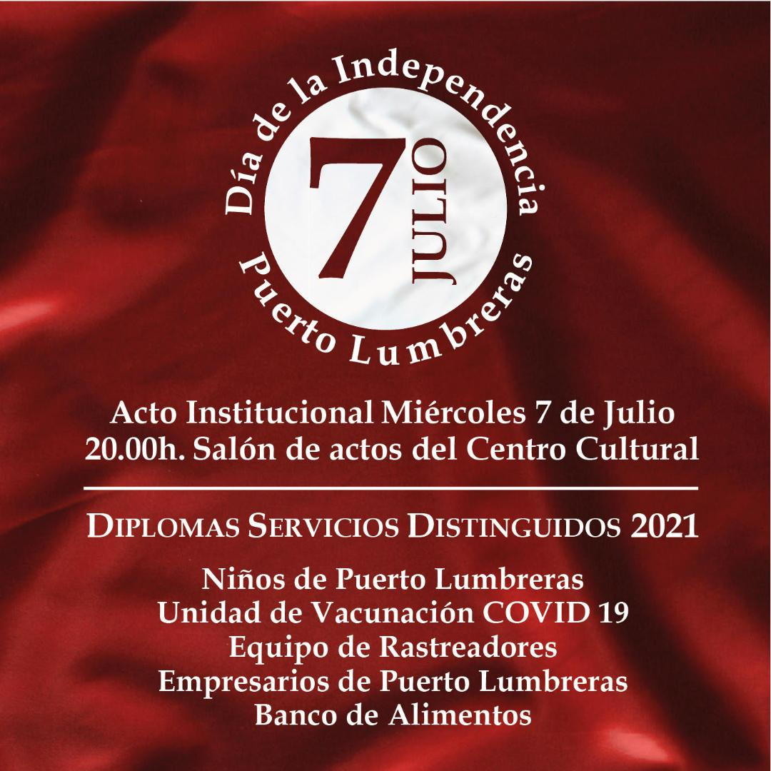 El Ayuntamiento de Puerto Lumbreras conmemorará el día de la Independencia, con un acto de reconocimiento en torno a la superación de la pandemia por la COVID-19