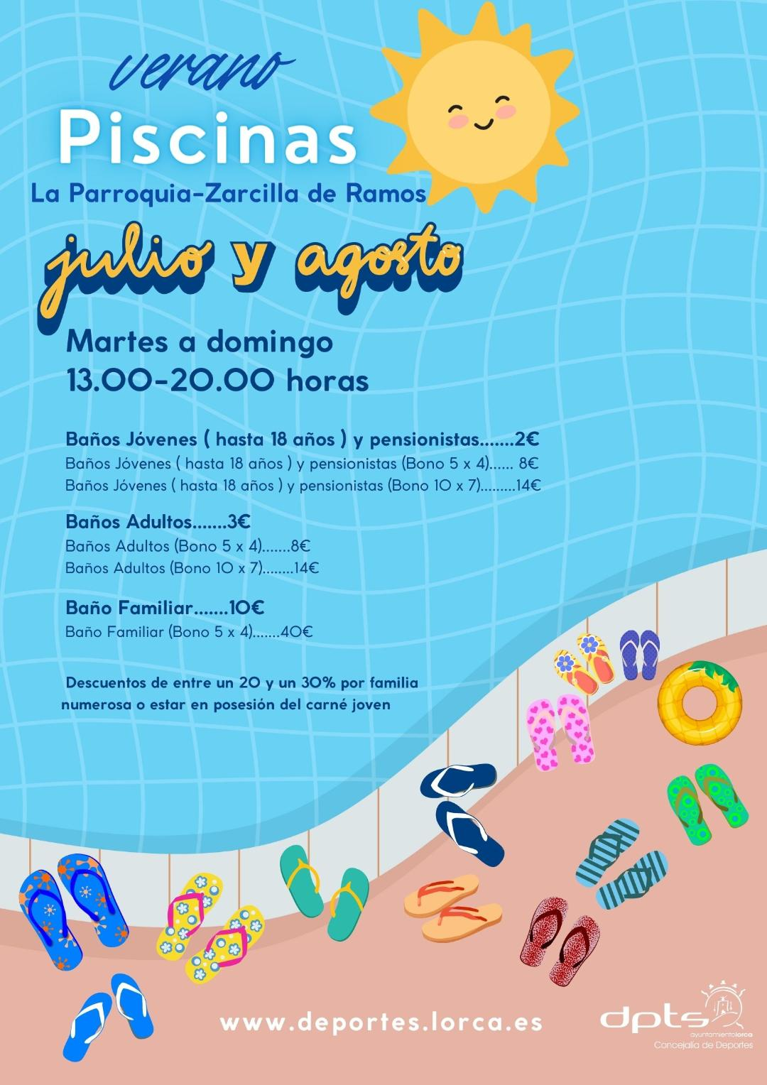 Las piscinas de Zarcilla de Ramos y La Parroquia abren sus puertas mañana en horario de martes a domingo de 13 a 20 horas