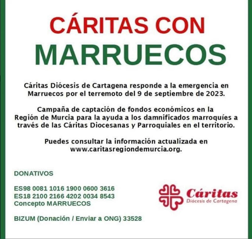 Cáritas Diócesis de Cartagena responde a la emergencia por el terremoto con una campaña de captación de fondos económicos