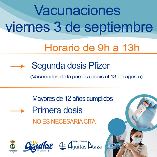 El Centro Comercial “Águilas Plaza” acoge hoy una nueva jornada de vacunaciones masivas contra la COVID 19