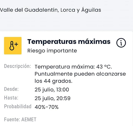 El Ayuntamiento de Lorca activa el plan PLATELOR en fase de preemergencia ante el riesgo de altas temperaturas