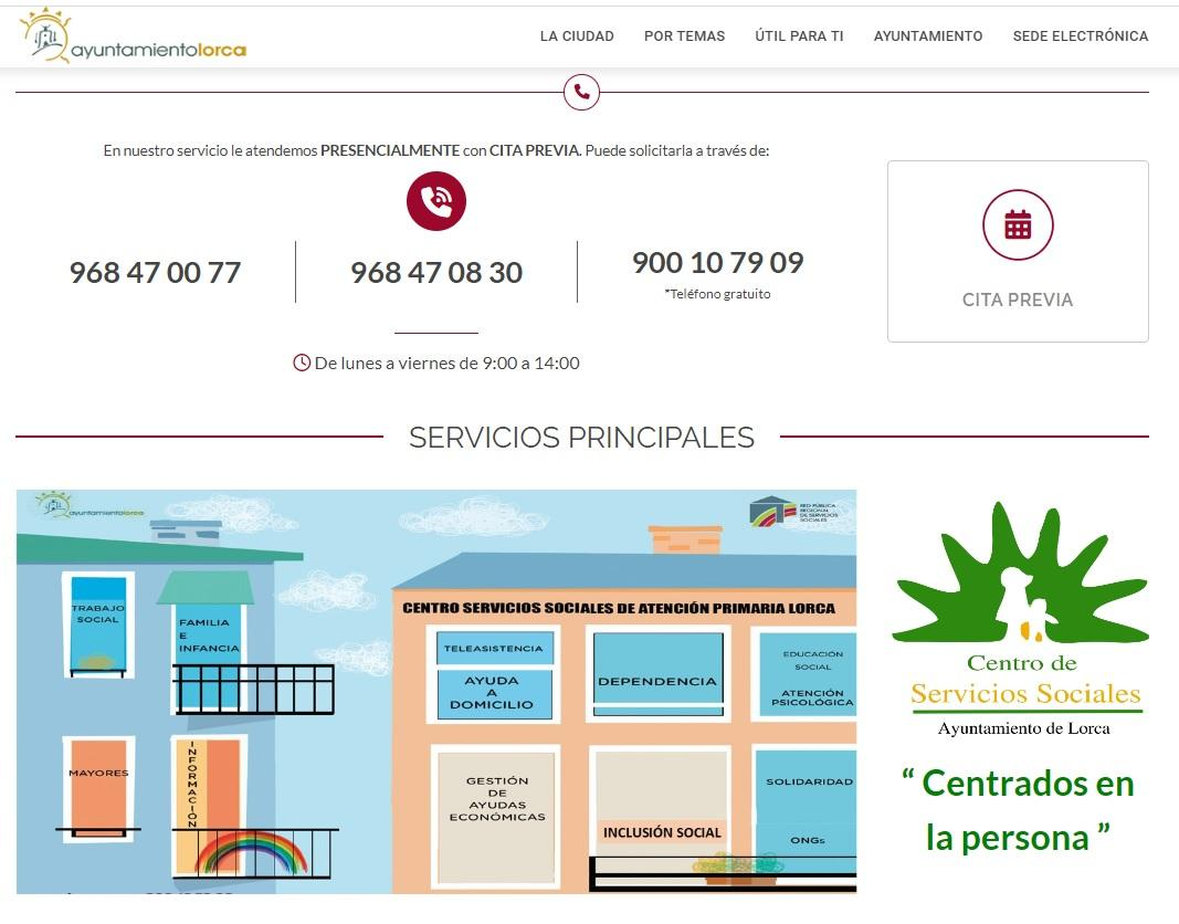 Los usuarios y usuarias de Servicios Sociales de Atención Primaria pueden acceder a toda la información y realizar consultas a través de la web del Ayuntamiento de Lorca